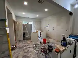 Kitchen cabinet installation in progress